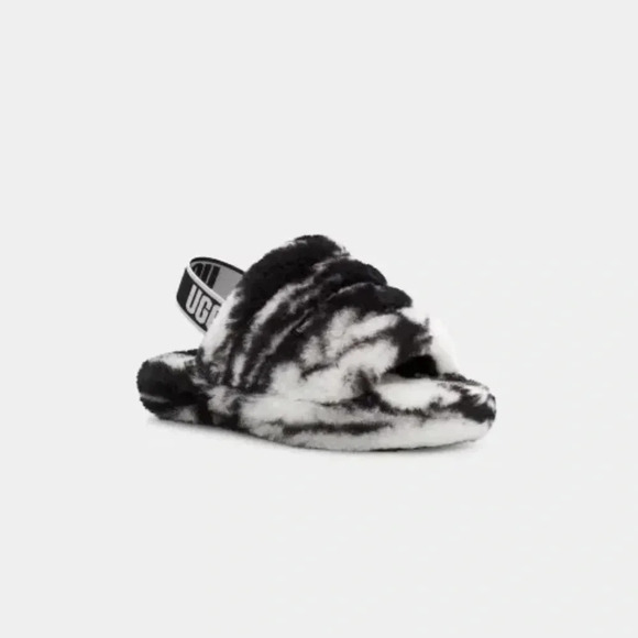 UGG Fluff Yeah Slide Marble Slipper Sandal in Black and White cozy - Picture 10 of 10